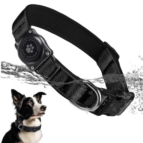Upgraded AirTag Dog Collar, IP68 Waterproof Air Tag Dog Collar Holder, Reflective, Ultra-Durable, Comfortable Padded, Heavy Duty Dog Collars for Small Medium Large Dogs (L (14.8"-20.3"), Black)
