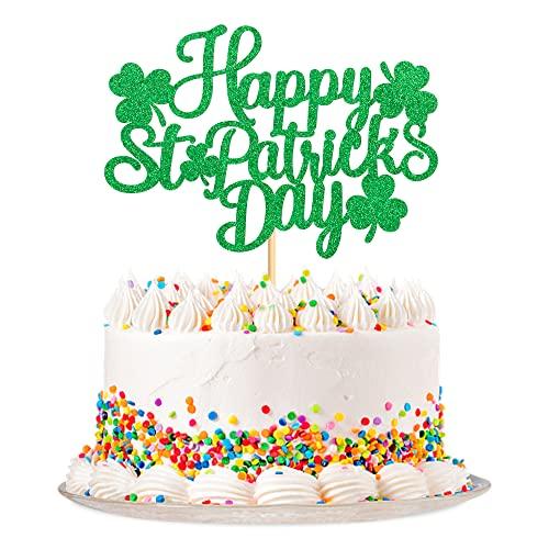 Cyodoos 5Pc Happy St. Patrick's Day Cake Topper Shamrock Cake Pick for St.Patricks Baby Shower Party Supplies Birthday Decorations - Green Color