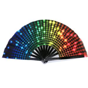 Folding Fan UV Glow Rave Bamboo Hand Fan Carnival Decoration Dancing Party Wedding Night Club Concert Tai Chi Kung Fu Large (Multicoloured-6)