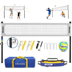 Volleyball Net for Backyard, No Sagging Professional Heavy Duty Outdoor Portable Net Set with Poles, Adjustable Height, Includes Volleyball & Carry Bag, Ideal for Beach and Grass