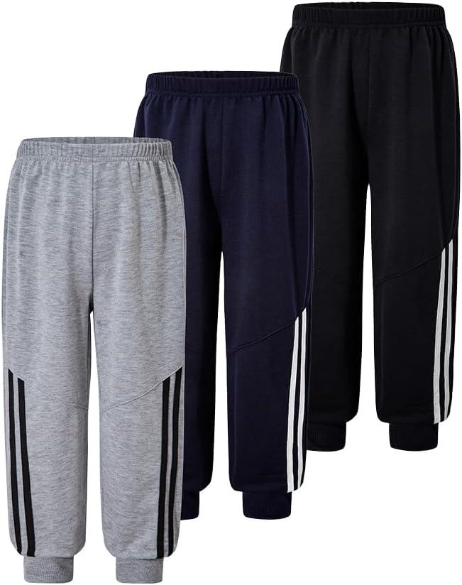 Nivne Tco Toddler Boys 3Pack Sweatpants Set Casual Side Striped Elastic Waist Loose Fitted Lounge Harem Pants (US, Age, 8 Years, Black+Grey+Blue)