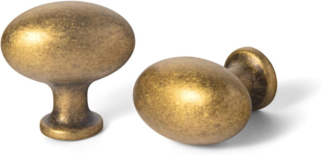 Goo-Ki 1.2Inch(36MM) Oval Antique Brass Cabinet Knobs, Zinc Alloy for Drawer Knobs for Dresser Cupboard Wardrobe, 6 Packed