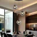 ykolupty 3-Light Black Pendant Light Fixtures Modern Smoke Gray Glass Globe Pendant Lights Kitchen Island Adjustable Hanging Lights Globe Stairwell Lighting Black Chandelier for Dining Room