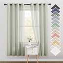 NICETOWN Flax Linen Sheer Curtains for Bedroom, Retro Grommet Top Linen Blend Semitransparent Privacy Window Treatment Light Filtering for Living Room, Sage Green, 52" W x 72" L, Set of 2