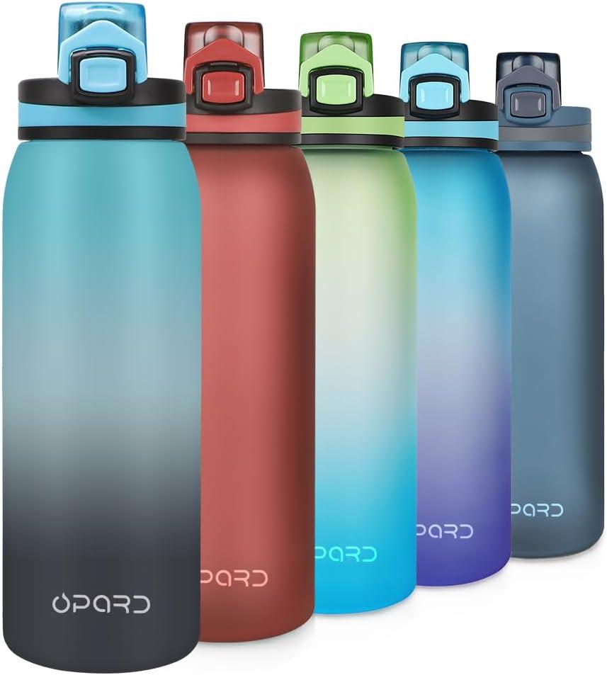 Opard 30oz/32oz Sports Water Bottle with Leak Proof Flip Top Lid BPA Free Tritan Reusable Plastic for Gym and Outdoor, Travel Water Bottle with Straw (Blue Waves)