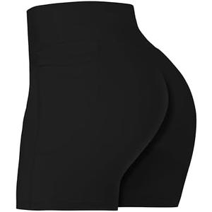 Sunzel 5"  Biker Shorts for Women with Pockets, High Waisted Yoga Workout Shorts Black, Small