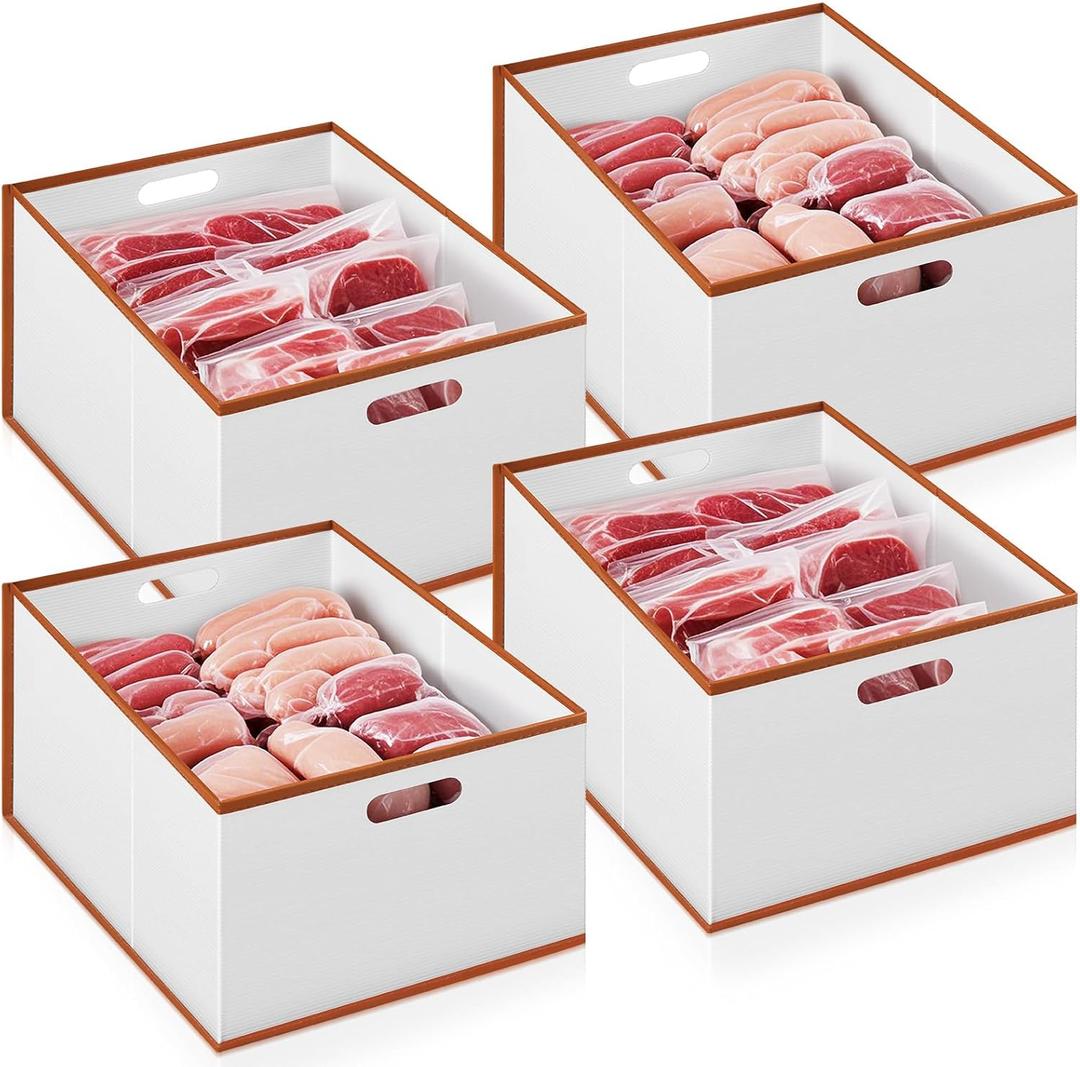 Chunful 4 Pcs Collapsible Freezer Organizer Bins with Handles 11. 7 x 15. 7 x 7. 9 Inch Water Resistant Deep Chest Freezer Organizer Bins