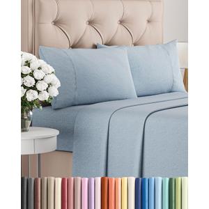 King Size 4 Piece Sheet Set - Comfy Breathable & Cooling Bed Sheets Set - Hotel Luxury Bedding for Women, Men, Kids, Teens, Boys & Girls - Deep Pockets, Soft & Wrinkle Free - Blue (Heathered Sheets)