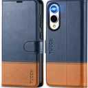 TUCCH Case Wallet for Galaxy S25 Edge, PU Leather Magnetic Kickstand [RFID Blocking] 4 Card Slot Folio Flip Cover with [TPU Shockproof Interior Case] Compatible with Galaxy S25 Edge 6.7", Blue & Brown