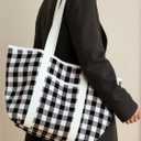 Beach Tote Bag for Women, Lightweight Foldable Waterproof Mesh Pool Bag (Black and White Plaid)