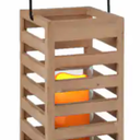 slatted wooden lantern with a black metal handle and natural finish 11"