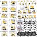 Lyrow 160 Pcs Cheerleader Gifts Bulk for Team Cheer Scrunchies Hair Ties Makeup Bag Cheer Mirror Bracelet Keychain Sticker for Christmas Cheerleader Gift Back to School(Gold)