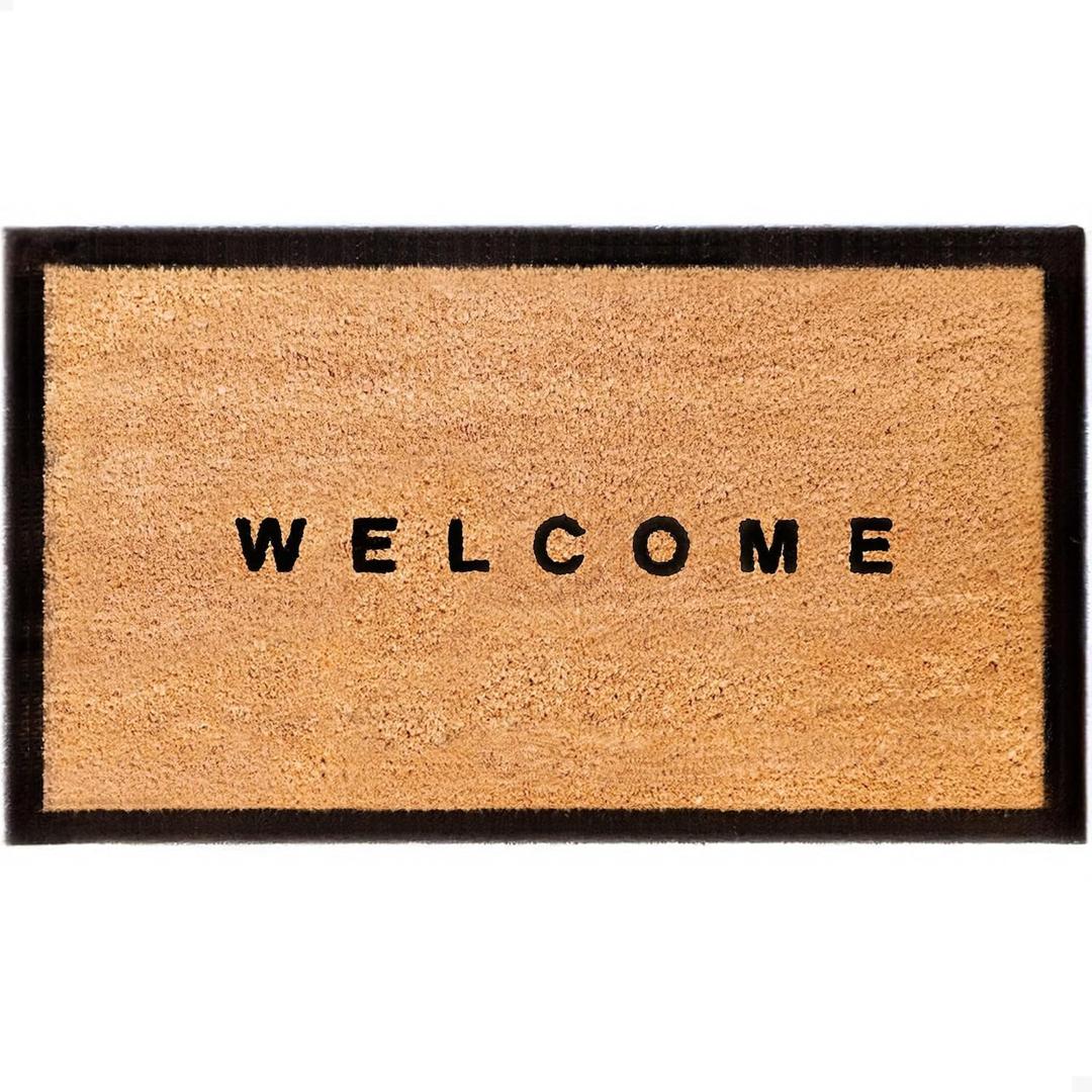 THEODORE MAGNUS Door Mat  Coir Doormat for Outdoor Entrance, Durable Welcome Mat with Non-Slip Backing, Perfect for Front Door and Entryway - Outdoor/Indoor - Welcome w/Border (1'5" x 2'6" (Rectangular))