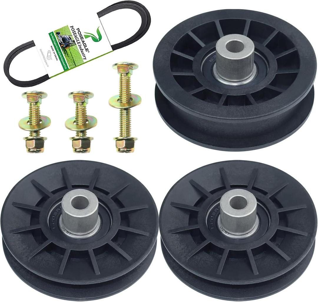 2 Pack 532194326 V-Groove Idler Pulley with 532194327 Flat Idler Pulley 592855201 Belt 1/2x93 and Hardware Kit for Husqvarna YTH22v46 YTH24v48 YTH20k46 YTH2348 YTH1542xp LGT2654 Ride Mowers