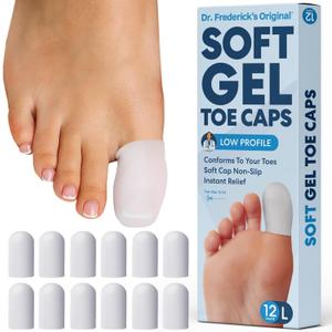 Dr. Fredericks Original Soft Gel Toe Caps - 12 ct - Doctor-Developed Toe Protectors for Ingrown Toenails, Blisters, Corns & Calluses - Toe Sleeves for Pain Relief & In-Shoe Comfort - White, Large