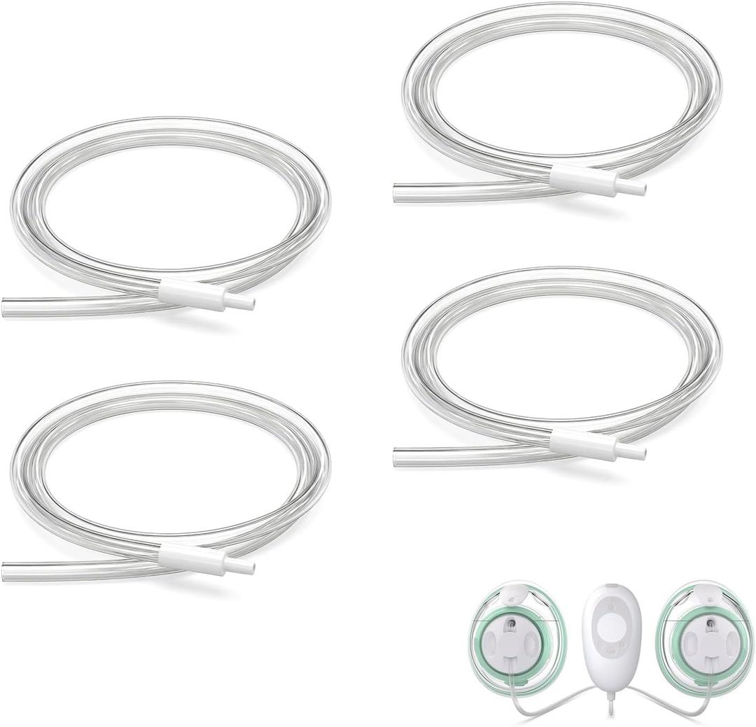 4 Pack Replacement Tubing Compatible with Elvie Stride, Breast Pump Tubing with Tube Connectors, Connect Motor Unit and Breast Shields, Durable and Easy to Clean, Replacement Pump Parts, Clear