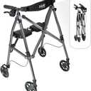 Stander Space Saver Rollator, Lightweight Folding Rolling Walker with Seat for Seniors & Adults, 4-Wheel Mobility Aid with 6-inch Wheels, Locking Brakes & Padded Seat with Backrest, Black Walnut