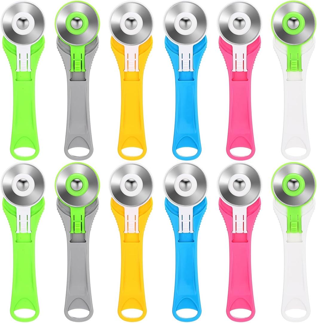 12 Pcs 45mm Fabric Rotary Cutter Precision Cloth Cutting Tool with Safety Lock for Sewing, Arts Crafts with Comfortable Handle Craft Supplies