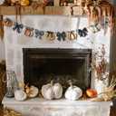 2 x 8.2 ft Halloween Wooden Plaid Pumpkin Garland Black Bow Pumpkin Banner Rustic Farmhouse Country Decor Wood Bow Banner Halloween Gingham Hanging Decor for Fireplace Mantel Wall Home Window
