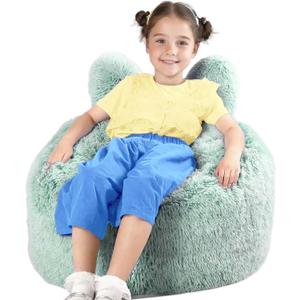 Aodenge Bean Bag Chair for Kids with Plush Faux Fur Cover, 2.5FT Memory Foam Filled Bean Bag for Teens & Kids, Lazy Sofa for Living Room/Bedroom/Dorm, Rabbit-Ears Design (Frost Green)