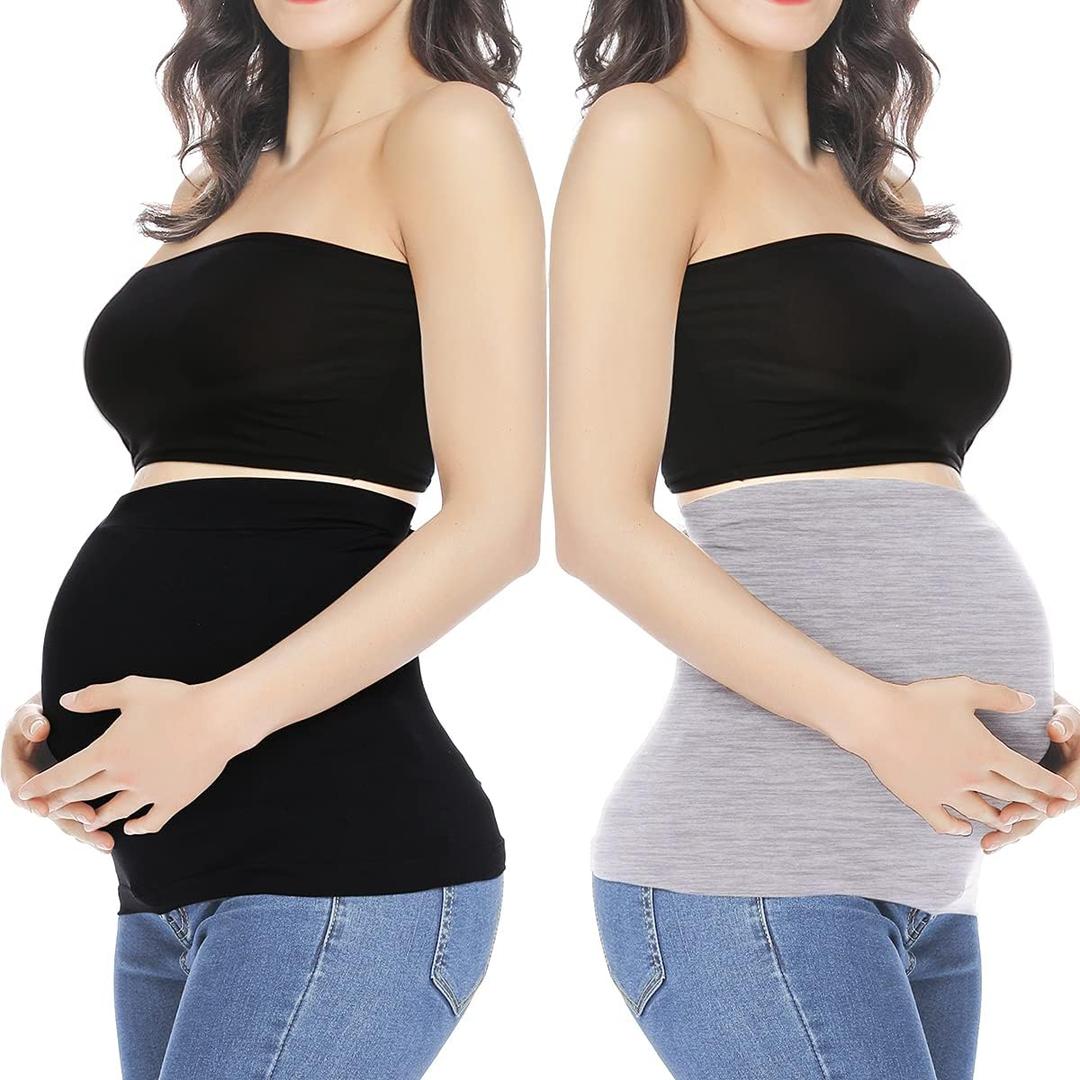 Belly Bands for Pregnant Women Maternity Band for Pants Postpartum Belly Band Pregnancy Band for Jeans (3, Black + Light Gray)