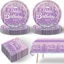 41pcs Purple and Silver Party Supplies ,include 20 dessert plates,20 Napkin and 1pcs Tablecloth,Used for Purple Silver Glitter Birthday Party Decoration Set (Violet)