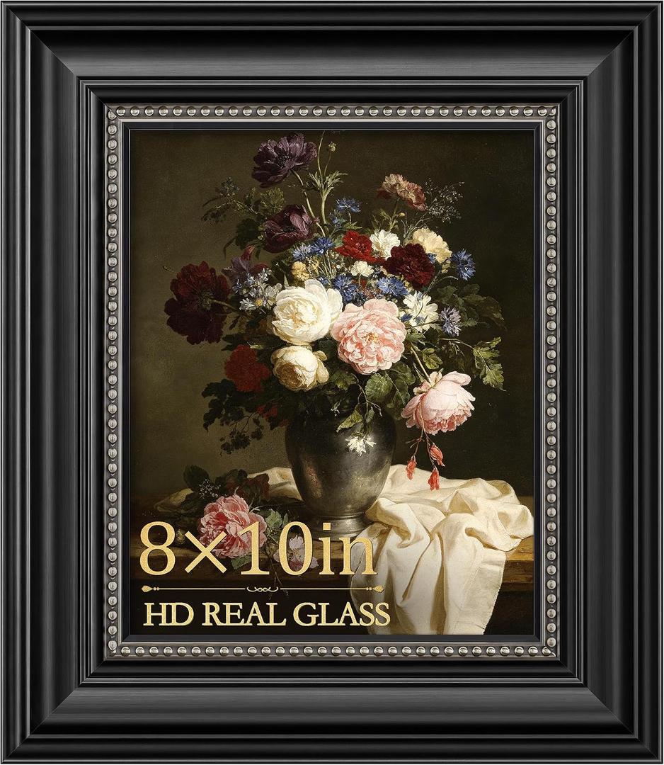 PEALSN 8x10 Picture Frame, with Real Glass Front and Black Backboard