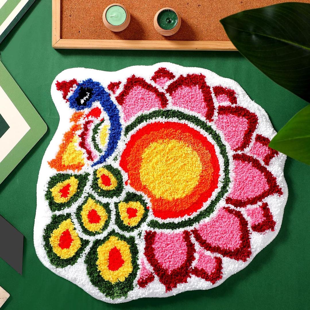 Drydiet 20 Inch Diwali Rangoli Mat Decorations Indian Diwali Door Mat for Home Peacock and Petals Decoration Non Slip Washable Rug for Indian Traditional Pooja New Year Entrance Gift