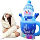 Pinkunn 5 ft Flat Snowman in Mug Cardboard Cutout Stand-up Life Size Winter Party Decoration Backdrop Photo Prop Stand up Let It Snow Stand up Cardboard Cutout for Winter Party Supply