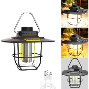 Rechargeable LED Outdoor Camping Light, Multifunctional Portable Horse Light, Rotating Adjustable Brightness and Lighting, Warm White Yellow Light and Amber.