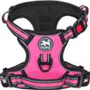 PoyPet No Pull Dog Harness, [Release on Neck] Reflective Adjustable No Choke Pet Vest with Front & Back 2 Leash Attachments, Soft Control Training Handle for Small Medium Large Dogs(Pink,M)
