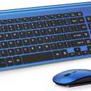 TopMate Wireless Keyboard and Mouse Ultra Slim Combo, 2.4G Silent Compact USB Mouse and Scissor Switch Keyboard Set with Cover, 2 AA and 2 AAA Batteries, for PC/Laptop/Windows/Mac - Blue Black