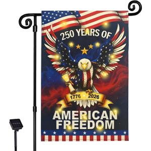 Lighted 250th Anniversary USA Garden Flag for Outside, Solar Led Double-sided Patriotic Banner with 1776-2026 250 Years of American Freedom Design for Independence Day, July 4th Decor (LED USA Eagle, 12 x 18 Inch)
