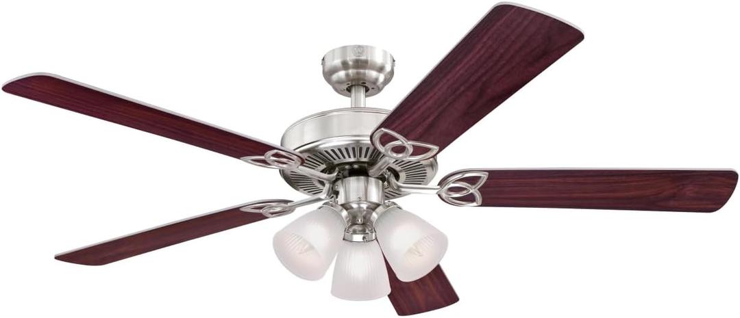 Westinghouse 7237100 Vintage Indoor Ceiling Fan with Light, 52 Inch, Brushed Nickel