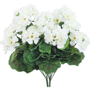 CISDUEO 2 Pcs Artificial Geraniums for Outdoor Silk Flowers White Artificial Geranium Bush Faux Flowers Geraniums for Floral Home Decor Indoor Garden Patio Grave Cemetary Vase Table Centerpiece