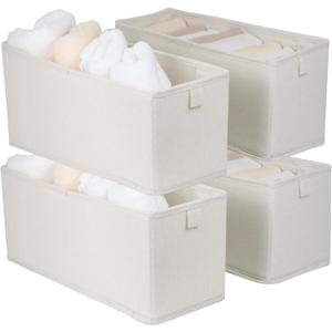 Narrow Fabric Storage Bins, 4 Pack Foldable Storage Baskets for Shelves, Decorative Linen Closet Organizers and Storage, Storage Box Container for Organizing Clothes Toy Pantry Wardrobe Closet