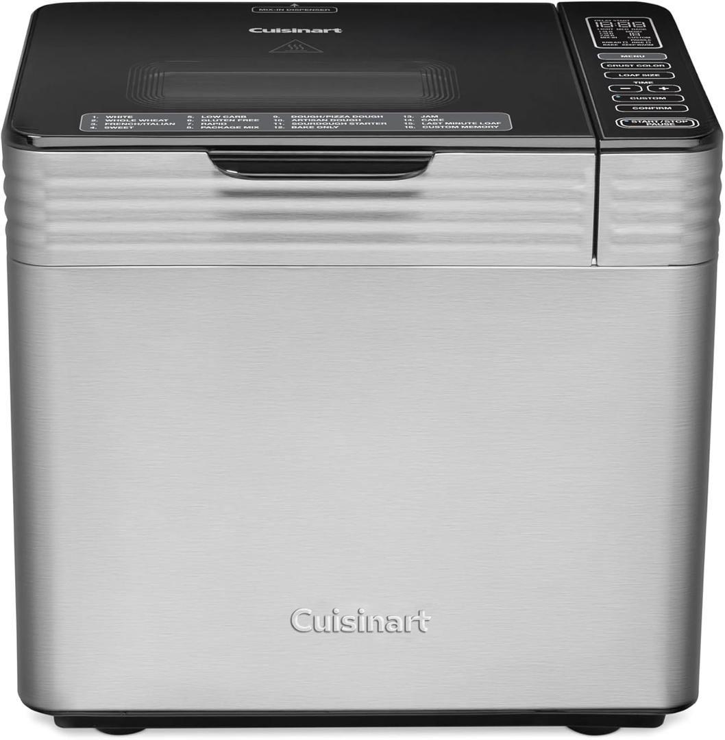 Cuisinart Bread Maker Machine, Stainless Steel Convection Bread Machine with 16 Menu Options, 3 Loaf Sizes Up to 2 Lb., 3 Crust Colors, Includes Measuring Cup, Spoon & Kneading Hook, CBK-210