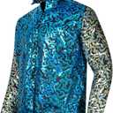 Mens Joe Shiny Sequins Shirt Button Down Dress Costume Shirt (Large, Blue)