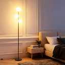 Fiqevs 3 Globe Mid Century Modern Floor Lamp, 3 x 800LM LED Bulbs Included, Matt Black Standing Lamp with Sphere Frosted Glass Shade, Vintage Retro Tall Pole Lamp for Living Room, Bedroom Office