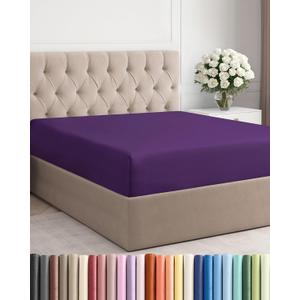 Full Fitted Bed Sheet - Bottom Single Fitted Sheet Only - Ultra-Soft Hotel Luxury Bedding w/ 8-16 Inch Deep Pockets - Breathable, Cooling & Wrinkle Free - Easy-Care, Fade & Shrink Resistant - Purple
