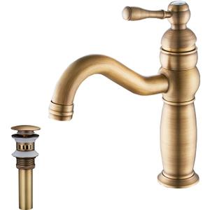 Bathroom Vanity Faucet GGStudy Single Handle One Hole Bathroom Sink Faucet Basin Mixer Tap Antique Brass Supply Hose Include