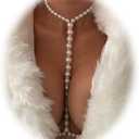 Women Pearls Body Chain Crossover Bra Beads Body Jewelry Bikini Beach Body Necklace for Chest Bra Waist Chain