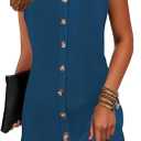 ETCYY Sun Dresses for Women 2025 Vacation Beach Swimsuit Coverups Sundresses Button Down Sleeveless Summer Dress,Pure Navy,Large