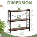 CROWNFURN 3 Tier Bookshelf 35.43" Width, Rustic Open 3 Shelf Short Bookcase with Metal Frame, Industrial Book Shelf for Home Office Bedroom Living Room (Rustic Brown)