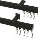 ChadMade Ceiling/Wall Mount Curtain Track Rod Set with Hooks, 6ft - 9ft Adjustable Length Window Rod Track Curtain Rail System For Living Room, Work with Grommet & Pinch Pleated Curtain, Black