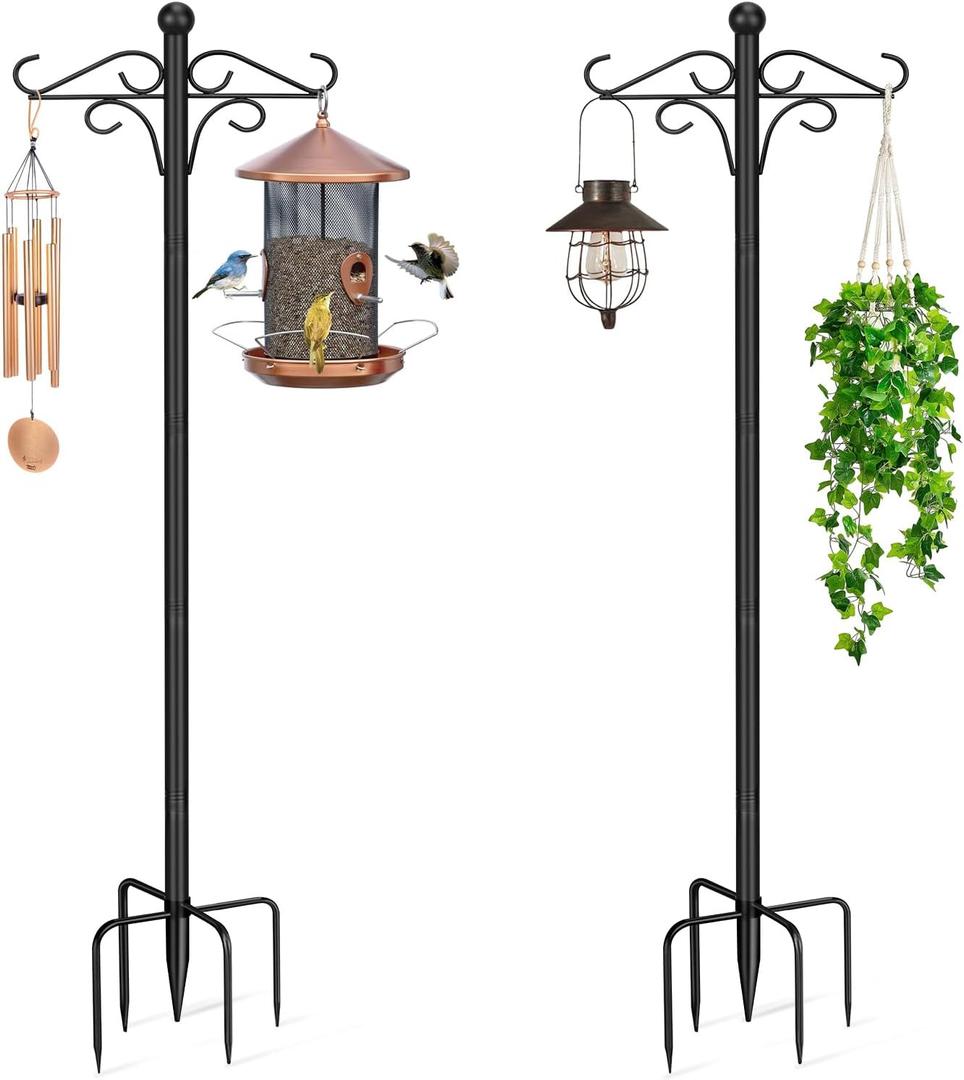 PIYILO Shepherds Hooks for Outdoor, 2 Pack 76.8 in Heavy Duty Bird Feeder Pole, Thickened Double Shepherd Hook Stand for Hanging Plants, Lanterns, Solar Lights, Wind Chime, Hummingbird Feeder, Garden