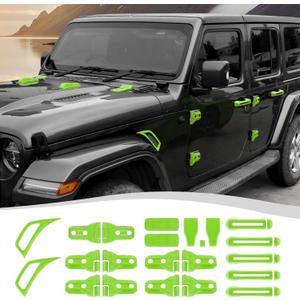 22PCS Full Set Exterior Decoration Trim Kit Fit for 2018-2026 Jeep Wrangler JL JLU 2/4 Doors, Door Hood Engine Hinge Covers Door Handle Side Vent Tailgate Window Hinge Cover (Green)