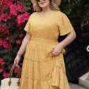 Nemidor Womens Plus Size Summer Midi Dress Casual Tiered Floral Print Beach Swing Boho Dresses with Pocket 16-26