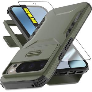 for Google Pixel 10 Pro XL & 9 Pro XL Case | Built-in Slide Camera Cover & Screen Protector [2 in 1] Heavy Duty Rugged Shockproof Protective Cases (6.8 inch/Pine Green)