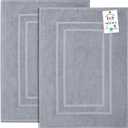 Feather & Stitch 2 Piece Towel Like Bath Mats (30x21 Inch) 100% Cotton Terry Bath Mats, Bathroom Shower Floor Mats [NOT A Bathroom Rug], Soft Absorbent Washable Mats (Grey)